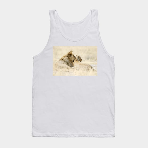 Two Lions on African savanna Tank Top by Melissa Peltenburg Travel Photography